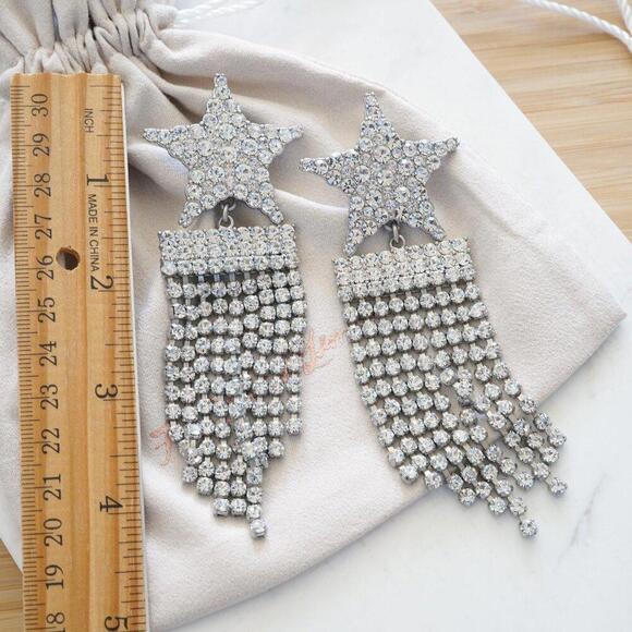For Love & Lemons Mirabelle Star Fringe Earrings Silver - Picture 4 of 6